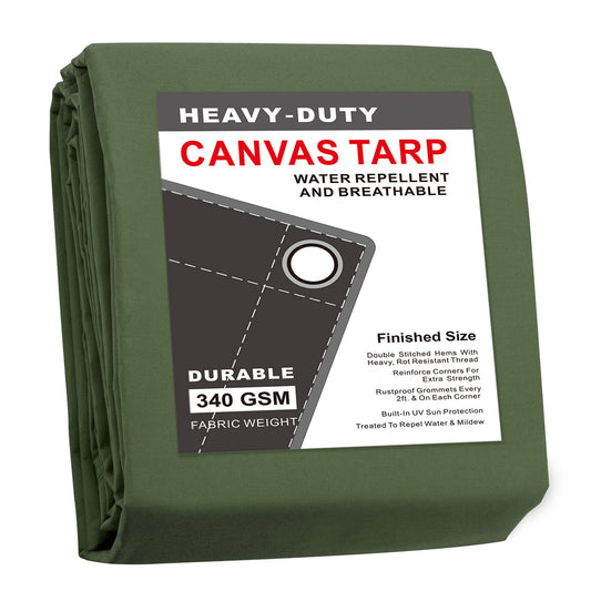 Cartman Canvas Tarpaulin Olive Drab 12 oz, Heavy Duty Canvas Tarp Truck Tarp, 10 x 12 Feet