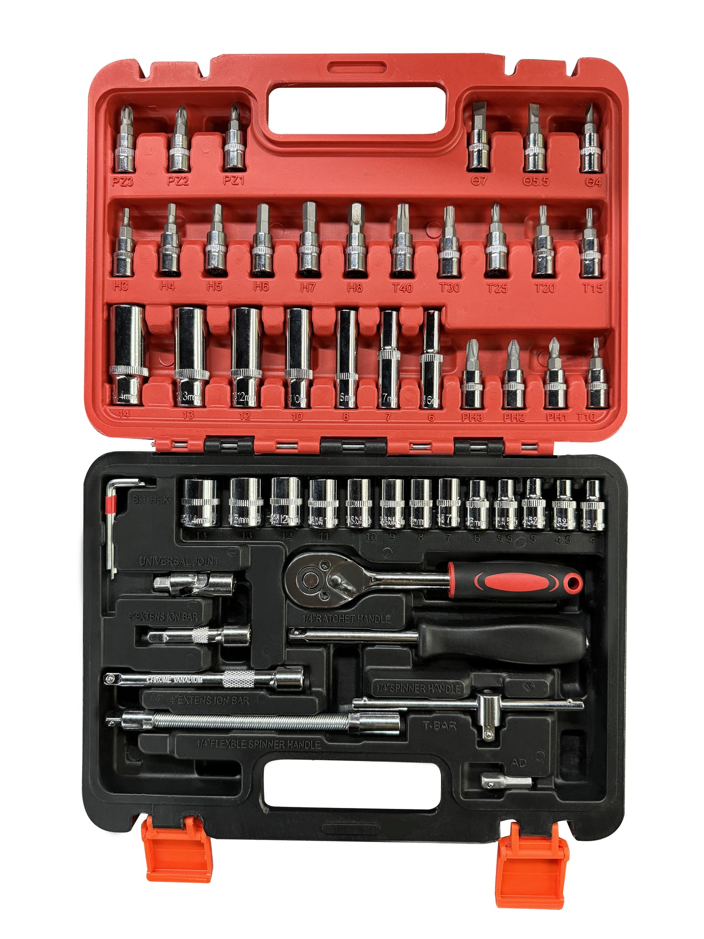 CARTMAN 53 Pieces Mechanics Tools Kit, Include Socket Set, Ratchet Set, 1/4 inch Drive Socket Ratchet Wrench Set, with Storage Case, for Car Household Repairing
