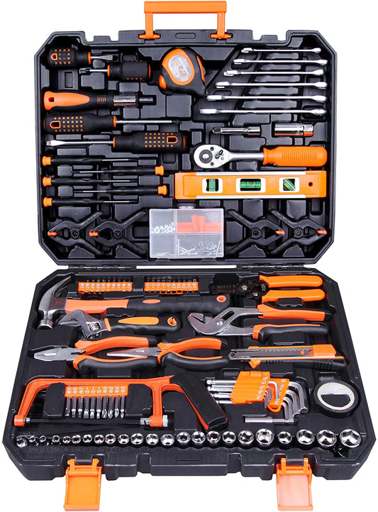 CARTMAN Tool Set 168Pcs Orange General Household Hand Tool Kit with Plastic Toolbox Electricians Tools in Storage Case