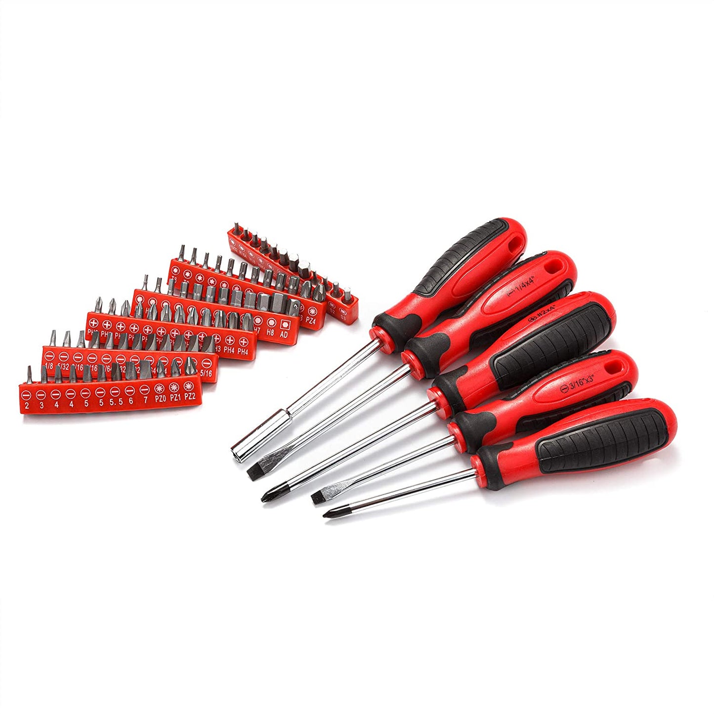 Cartman Tool Set 205Pcs Red Ratchet Wrench with Sockets Kit Set in Plastic Toolbox
