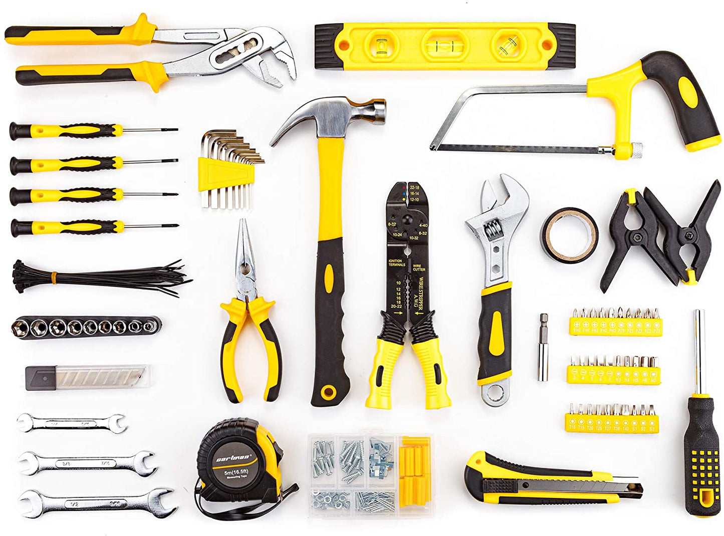 CARTMAN Yellow 218 Piece Tool Set General Household Hand Tool Kit with Plastic Toolbox Storage Case