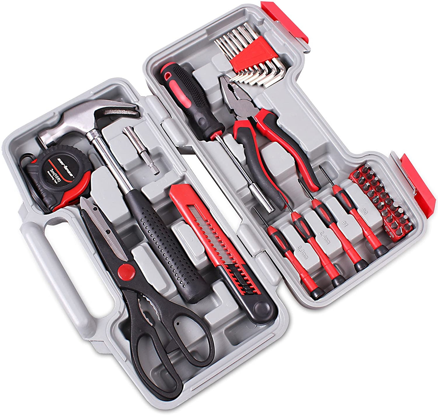 Cartman Red 39 Piece Tool Set General Household Hand Tool Kit with Plastic Toolbox Storage Case Cutting Plier…