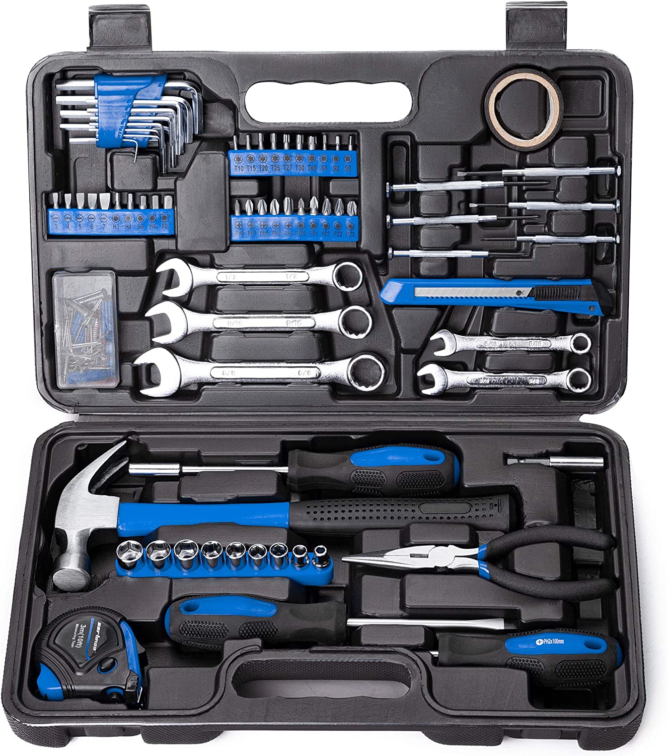 CARTMAN 148Piece Tool Set General Household Hand Tool Kit with Plastic Toolbox Storage Case Blue…