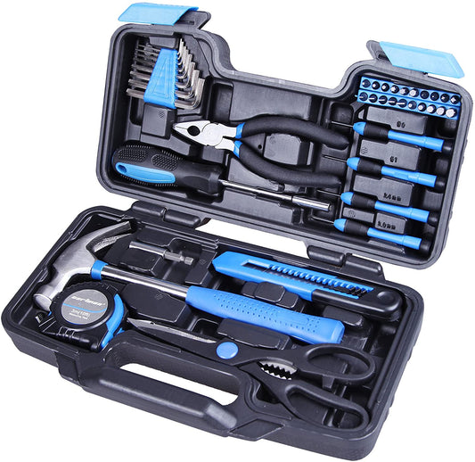 Cartman Blue 39Piece Cutting Plier Tool Set General Household Hand Tool Kit with Plastic Toolbox Storage Case