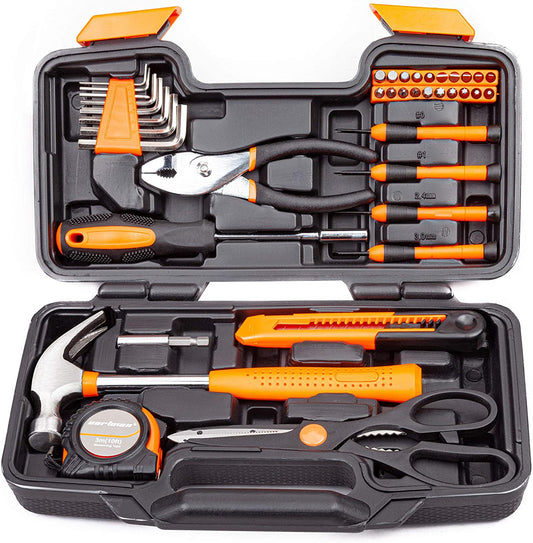 CARTMAN Orange 39-Piece Tool Set - General Household Hand Tool Kit with Plastic Toolbox Storage Case…