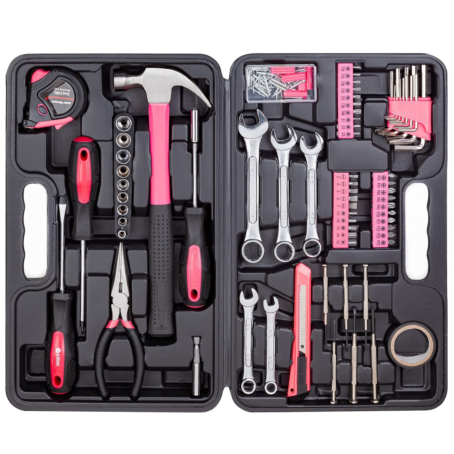 Cartman 148Piece Tool Set General Household Hand Tool Kit with Plastic Toolbox Storage Case Pink