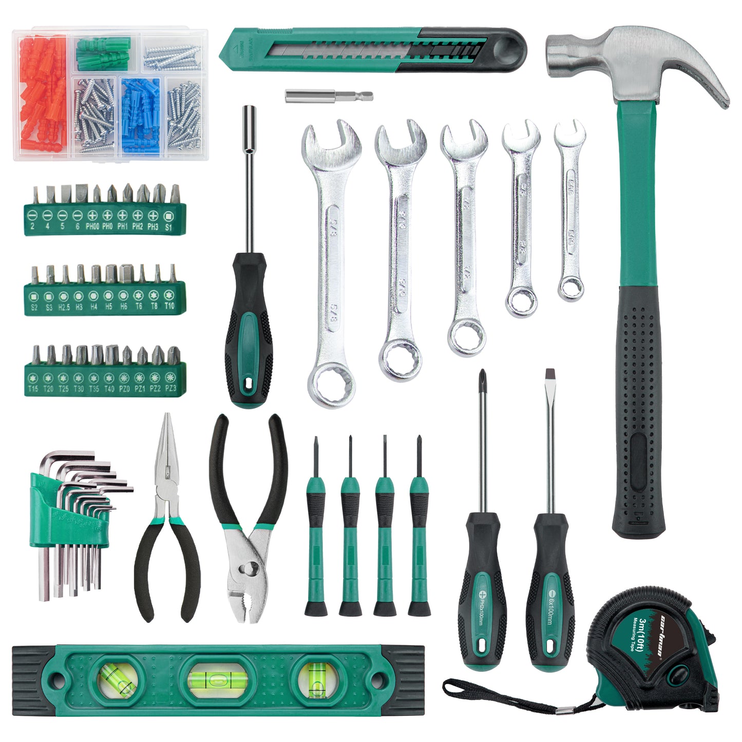 CARTMAN 152-Piece Basic Household Hand Tool Set,with Toolbox Storage Case, All Purpose Home Tool Kit Includes Essential Tools for Office College Repairs Green