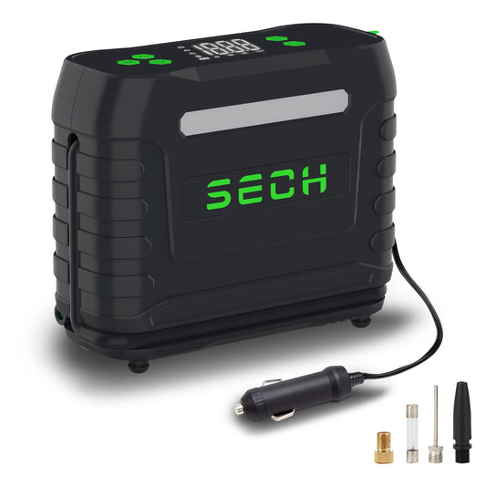 SECH Tire Inflator Portable Air Pump for Car Tires 12V DC Auto Tire Pump with Digital Pressure Gauge