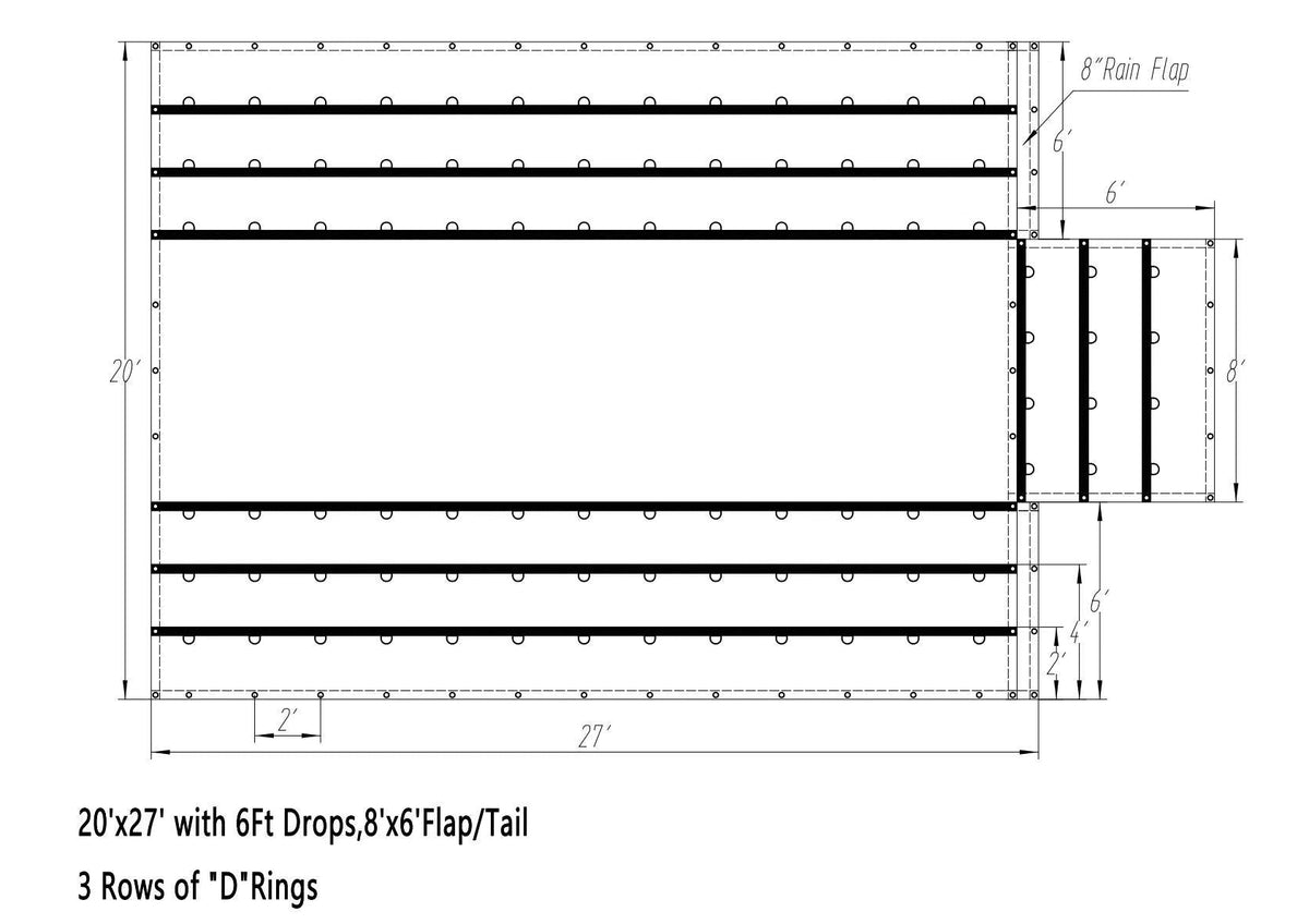 CARTMAN 20' x 27' Flatbed Truck 18 Oz Lumber Tarp with 6 FT Drop