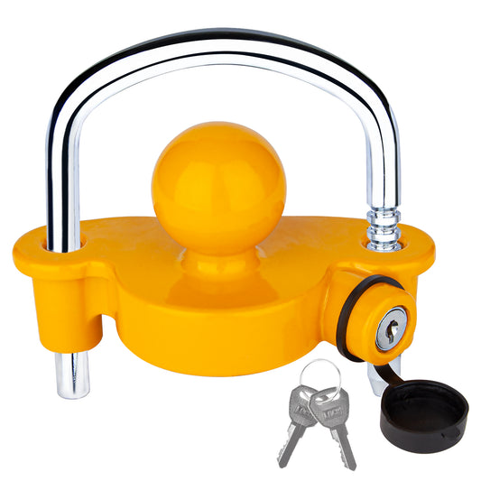 SECH Coupler Lock, Adjustable Storage Security, Heavy-Duty Steel, Yellow and Chrome
