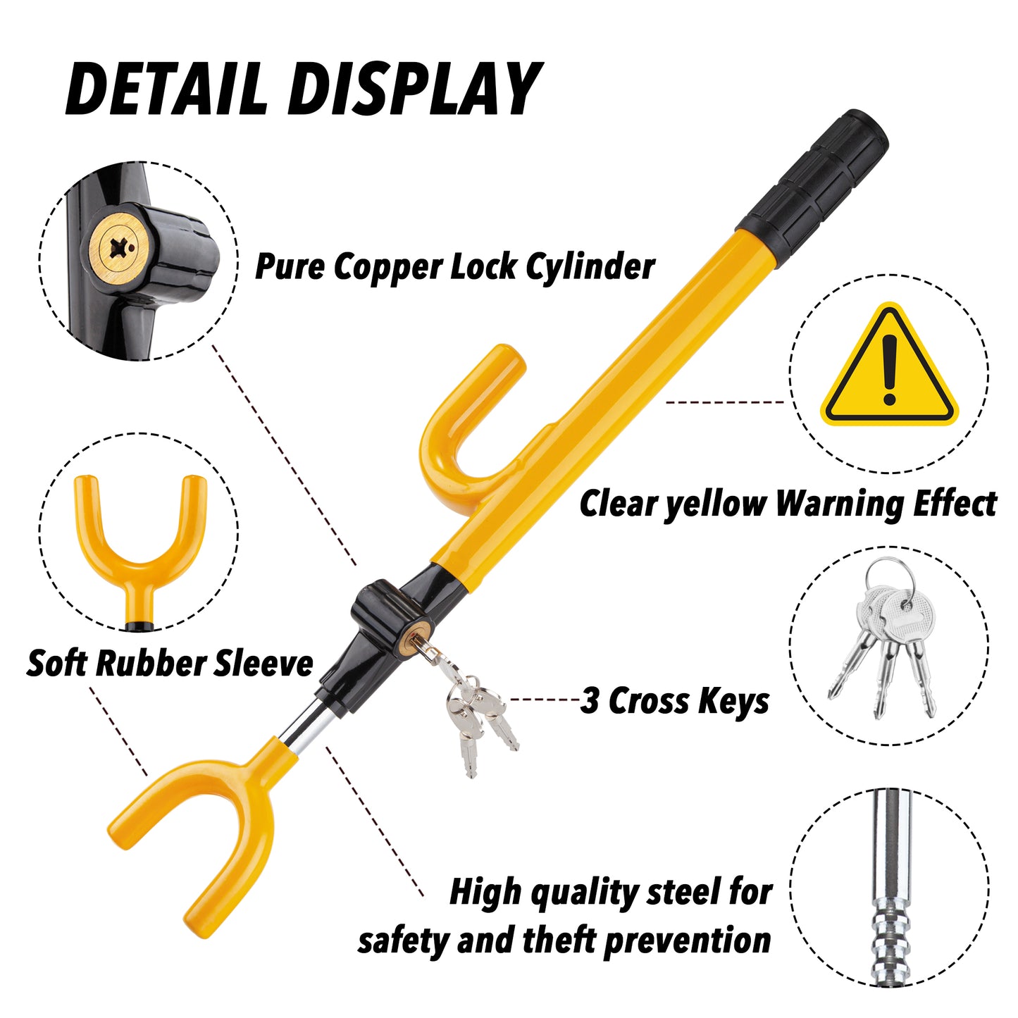 CARTMAN Vehicle Steering Wheel Lock Car Anti Theft Security Lock with Adjustable Length Fit for Cars Trucks Vans and SUVs