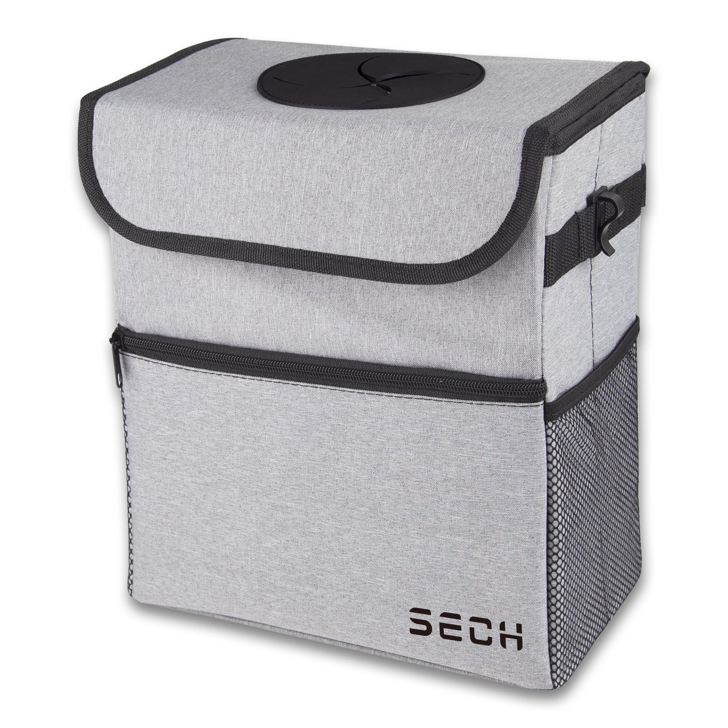 SECH Car Trash Can with Lid, Leak-Proof Car Garbage Can with Storage Pockets, Waterproof Auto Garbage Bag