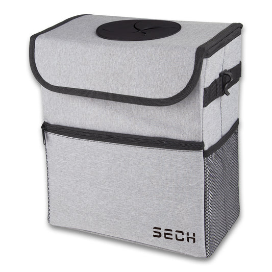 SECH Car Trash Can with Lid, Leak-Proof Car Garbage Can with Storage Pockets, Waterproof Auto Garbage Bag