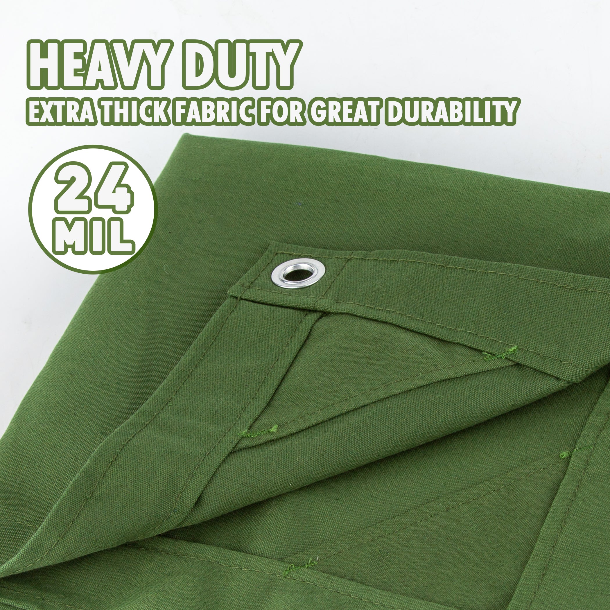 Heavy-Duty 12oz Canvas Tarp - Water Resistant Olive Green Cover For Multiple Sizes