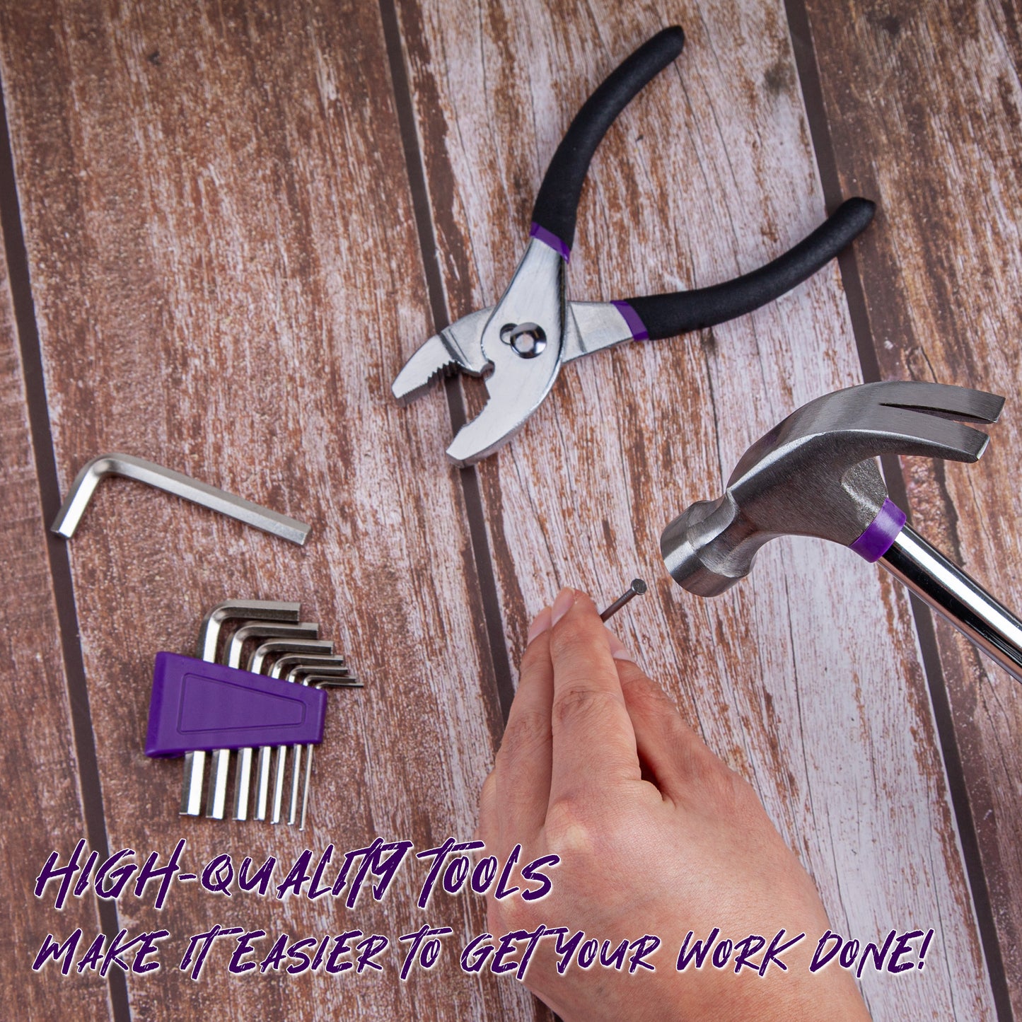 CARTMAN 39-Piece Home Tool Set Kit, Essential Household Hand Tools with Plastic Storage Case, Purple