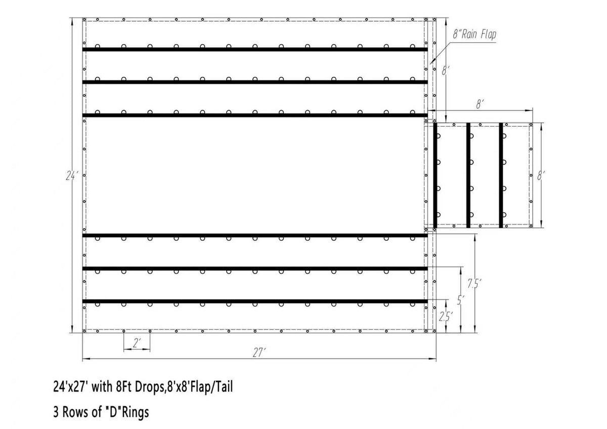CARTMAN 24' x 27' Flatbed Truck 18 Oz Lumber Tarp with 8 FT Drop - Black