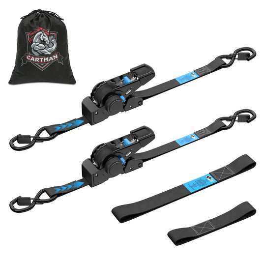 CARTMAN 2-Pack Retractable Ratchet Straps, 2” x 10’ 3000lbs Break Strength, Heavy Duty Tie Down Straps with Soft Loops, Ideal for Trucks, Trailers & Cargo