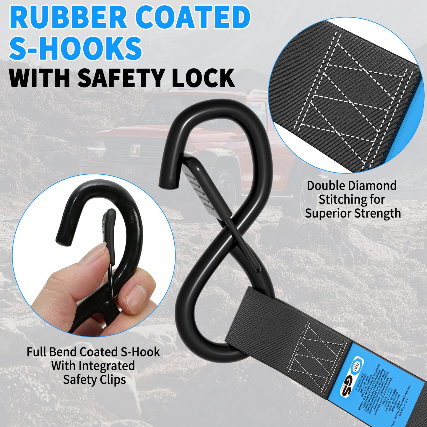 CARTMAN 2-Pack Retractable Ratchet Straps, 2” x 10’ 3000lbs Break Strength, Heavy Duty Tie Down Straps with Soft Loops, Ideal for Trucks, Trailers & Cargo