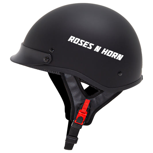 ROSES N HORN Matte Black Half Helmet Medium, DOT Approved Scooter ATV UTV