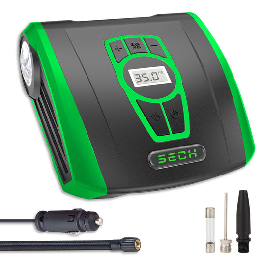 SECH Tire Inflator Portable Air Compressor, Auto Air Pump for Car/Bike with Digital Pressure Gauge & LED Light