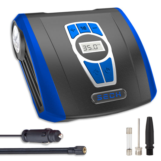 SECH Tire Inflator Portable Air Compressor, Auto Air Pump for Car/Bike with Digital Pressure Gauge & LED Light