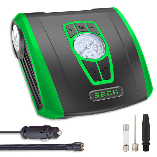 SECH Tire Inflator Portable Air Compressor, Auto Air Pump for Car/Bike with Digital Pressure Gauge & LED Light