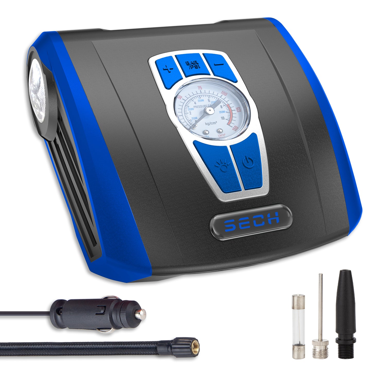 SECH Tire Inflator Portable Air Compressor, Auto Air Pump for Car/Bike with Digital Pressure Gauge & LED Light