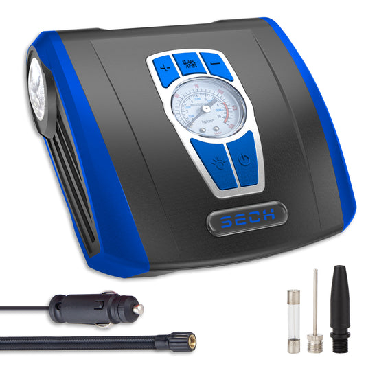 SECH Tire Inflator Portable Air Compressor, Auto Air Pump for Car/Bike with Digital Pressure Gauge & LED Light
