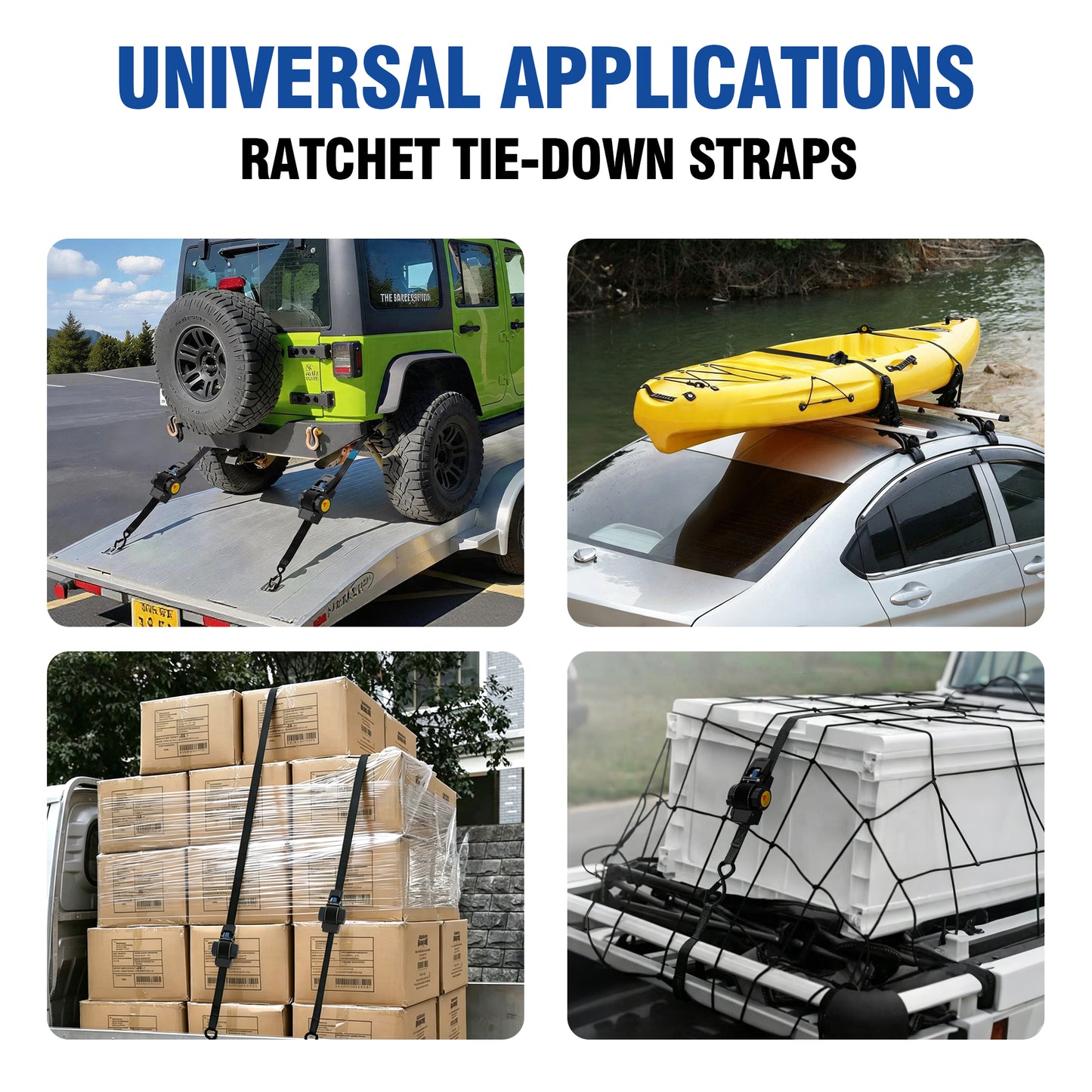 CARTMAN Retractable Ratchet Straps 1" x11.5' - Heavy Duty Auto Retracting Tie Down Straps, 1500lbs Break Strength, 4 Pack with Loops & Storage Bag, Self Retracting for Easy and Secure Load Transport
