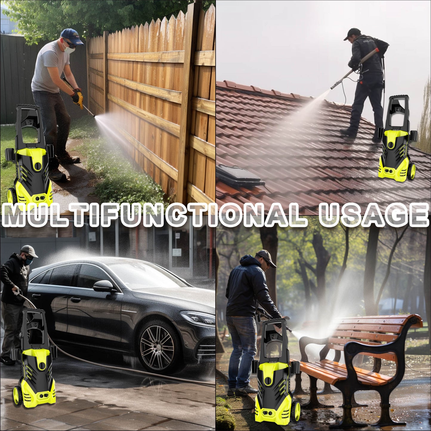 3500 PSI Electric High Pressure Washer 1800W Power Cleaner with 4 Quick Nozzles, 20FT Pressure Hose, Adjustable Dual Pressure, Foam Cannon for Car Patio Driveway Cleaning Yellow