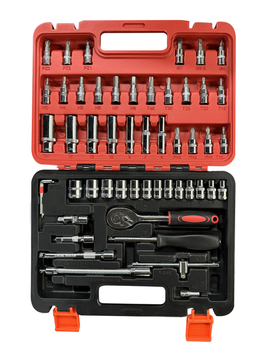 CARTMAN 53 Pieces Mechanics Tools Kit, Include Socket Set, Ratchet Set, 1/4 inch Drive Socket Ratchet Wrench Set, with Storage Case, for Car Household Repairing