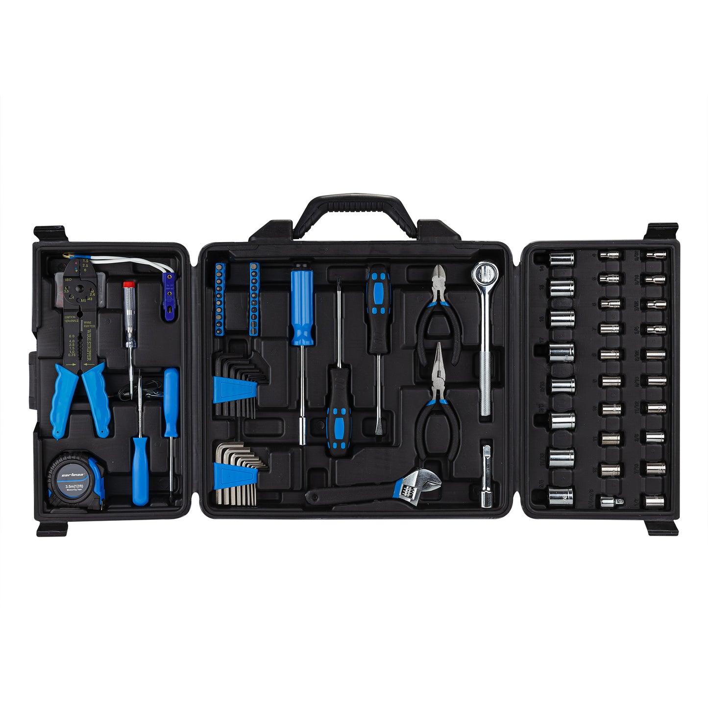 CARTMAN 122 Piece Auto Tool Accessory Set Tool Kit Set Electric Tool Set Drive Socket and Socket Wrench Sets Blue