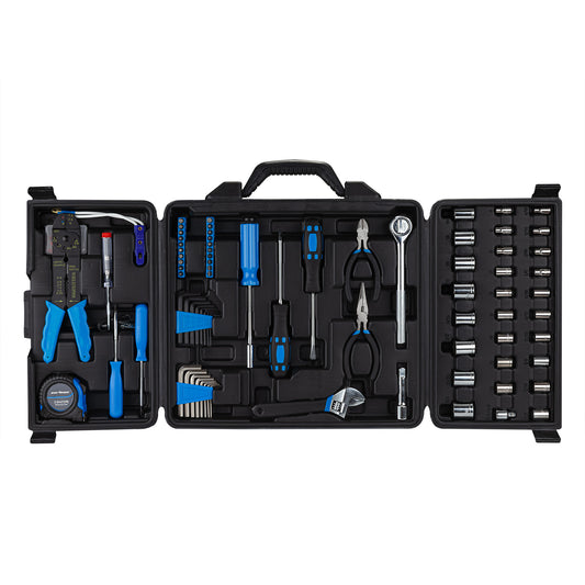 CARTMAN 122 Piece Auto Tool Accessory Set Tool Kit Set Electric Tool Set Drive Socket and Socket Wrench Sets Blue