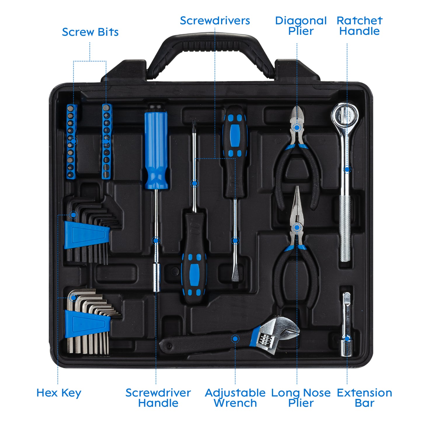 CARTMAN 122 Piece Auto Tool Accessory Set Tool Kit Set Electric Tool Set Drive Socket and Socket Wrench Sets Blue