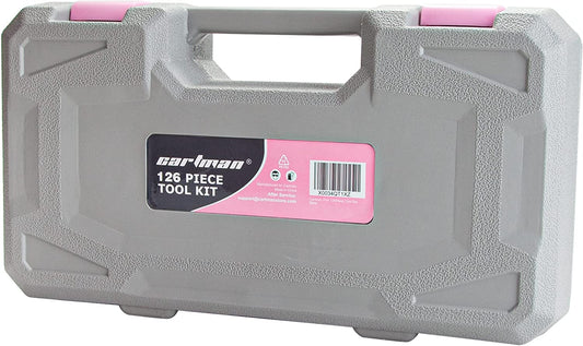 126 Piece Tool Set General Household Hand Tool Kit with Plastic Toolbox Storage Case Pink
