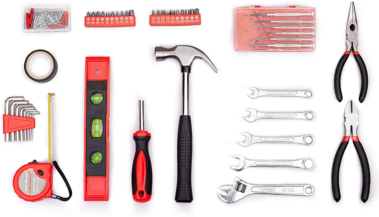 Cartman 136 Piece Tool Set - General Household Hand Tool Kit with Plastic Toolbox Storage Case