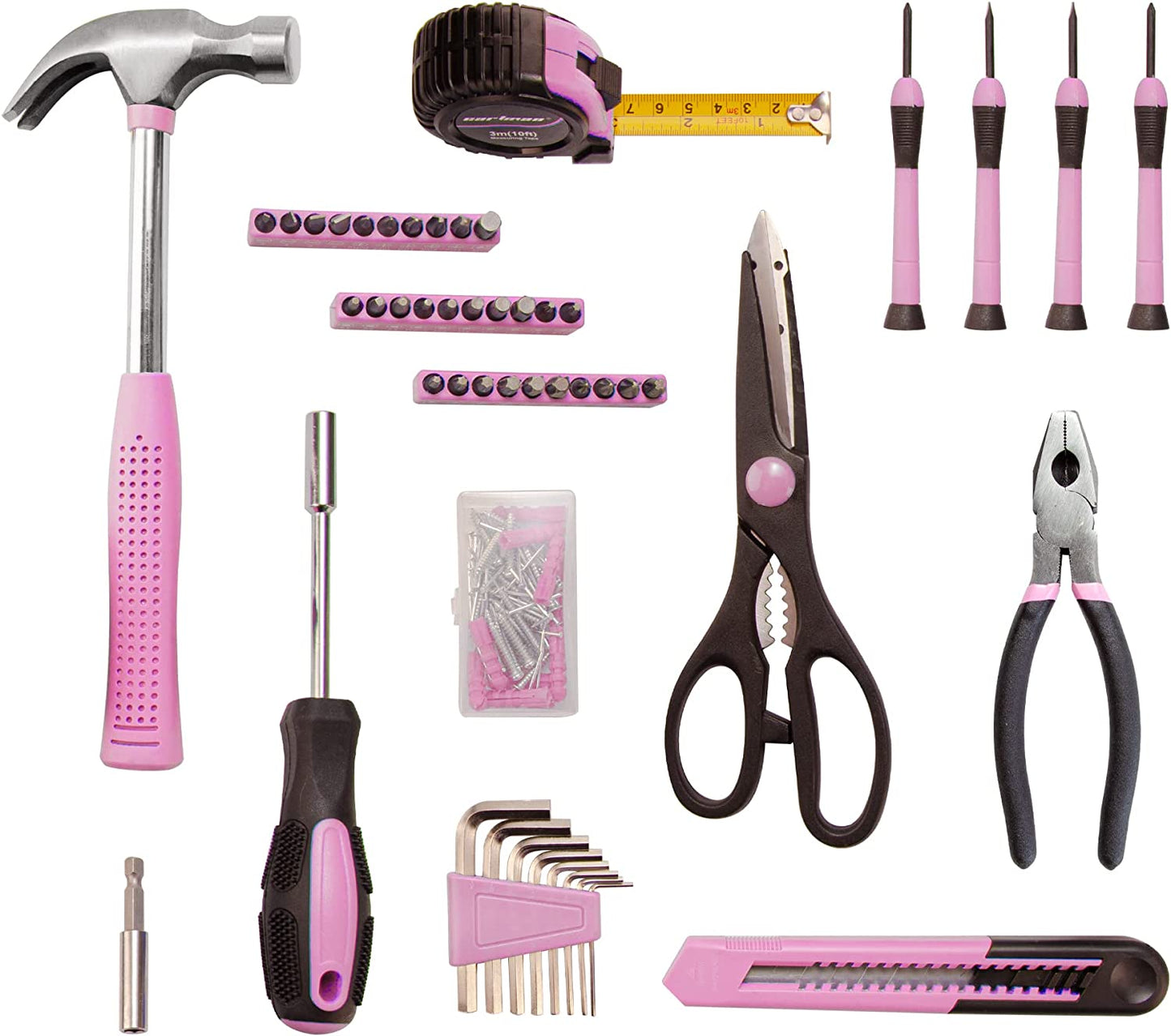 126 Piece Tool Set General Household Hand Tool Kit with Plastic Toolbox Storage Case Pink