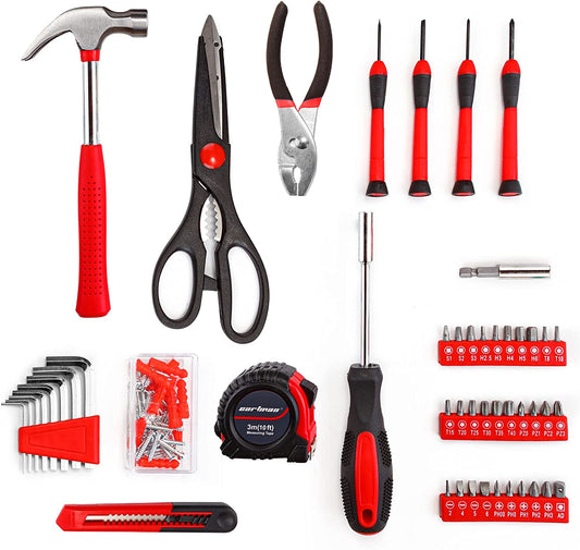 126 Piece Tool Set General Household Hand Tool Kit with Plastic Toolbox Storage Case Red