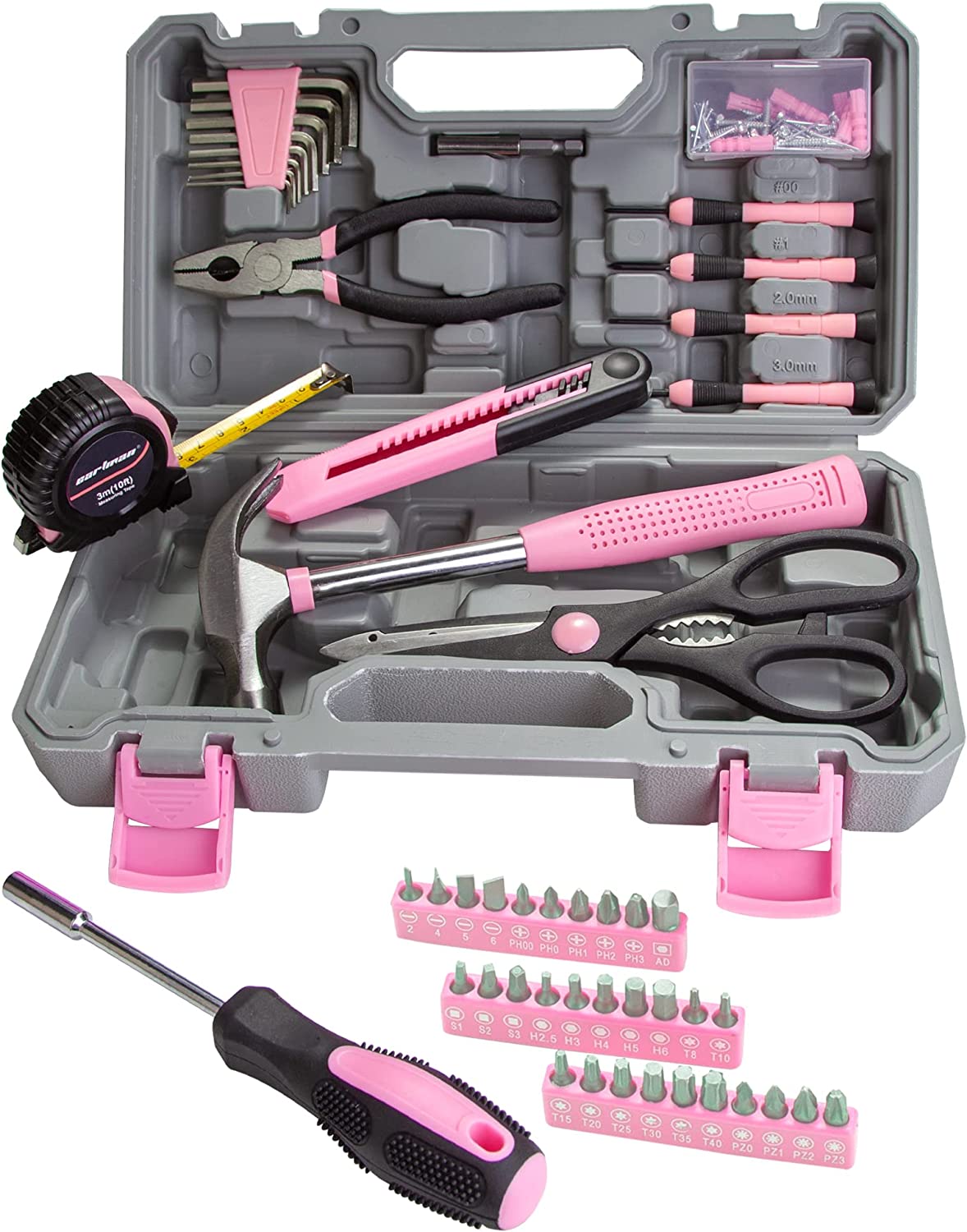 126 Piece Tool Set General Household Hand Tool Kit with Plastic Toolbox Storage Case Pink