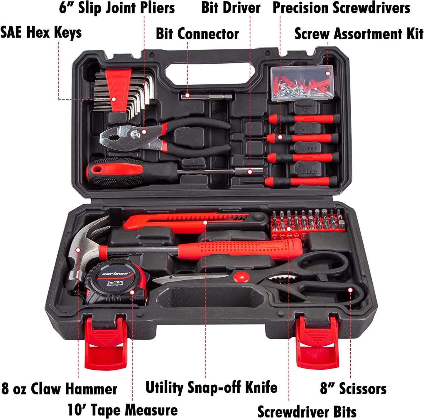 126 Piece Tool Set General Household Hand Tool Kit with Plastic Toolbox Storage Case Red