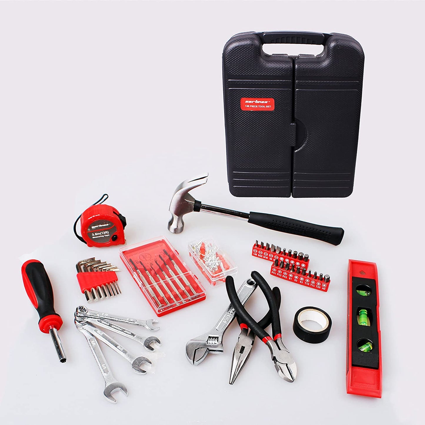 Cartman 136 Piece Tool Set - General Household Hand Tool Kit with Plastic Toolbox Storage Case