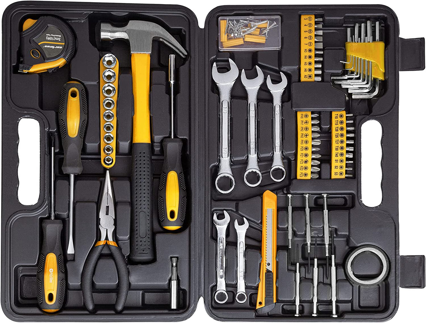 CARTMAN 148 Piece Tool Set General Hand Tool Kit with Plastic Toolbox Storage Case, Automotive Set Yellow