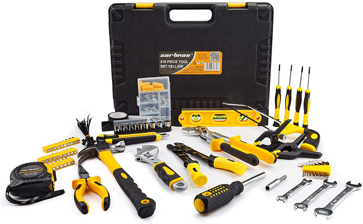 CARTMAN Yellow 218 Piece Tool Set General Household Hand Tool Kit with Plastic Toolbox Storage Case