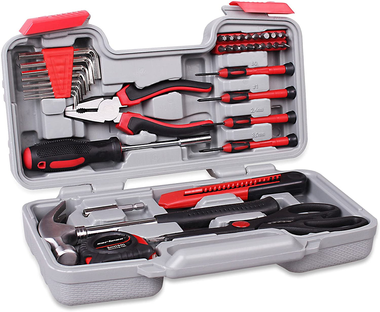 Cartman Red 39 Piece Tool Set General Household Hand Tool Kit with Plastic Toolbox Storage Case Cutting Plier…