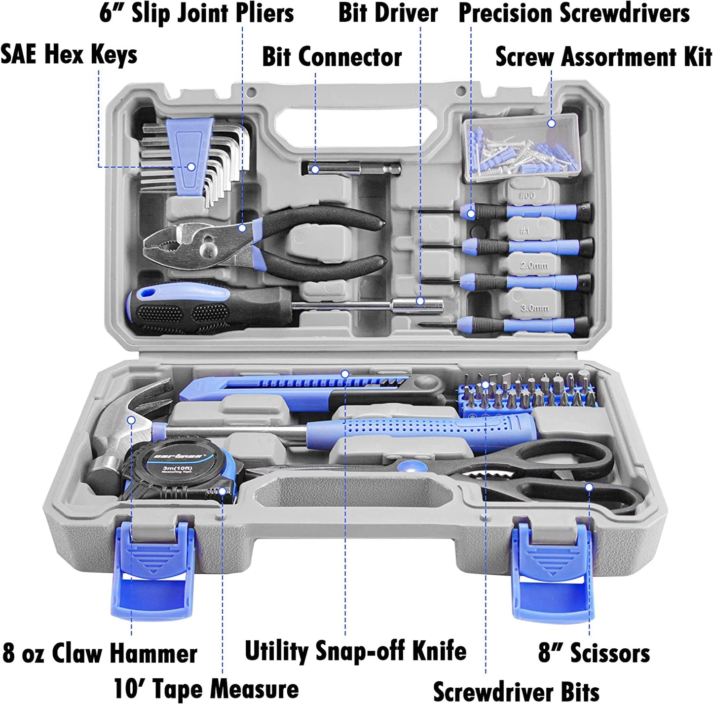 126 Piece Tool Set General Hand Tool Kit with Plastic Toolbox Storage Case, Automoive Set Blue