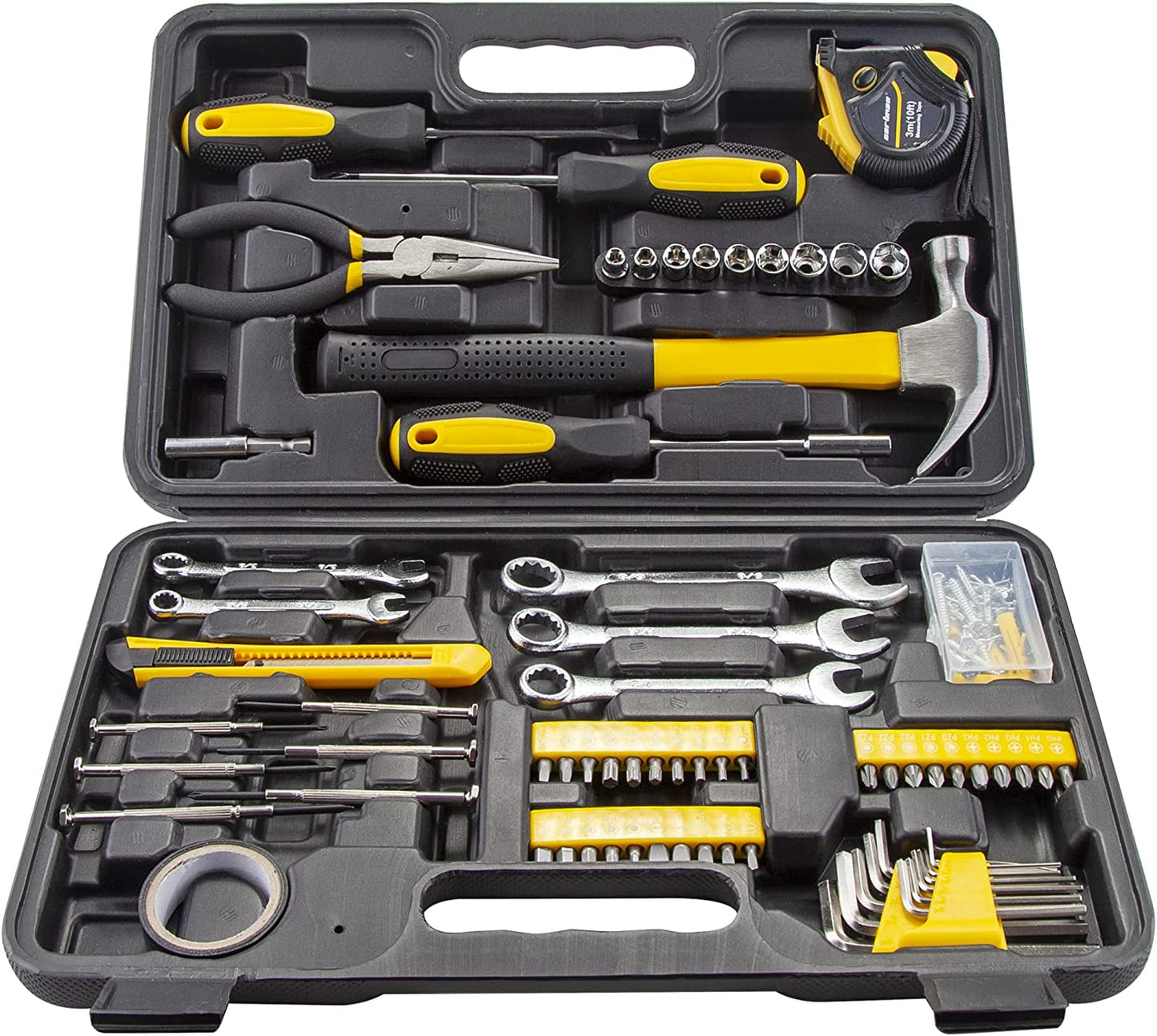 CARTMAN 148 Piece Tool Set General Hand Tool Kit with Plastic Toolbox Storage Case, Automotive Set Yellow