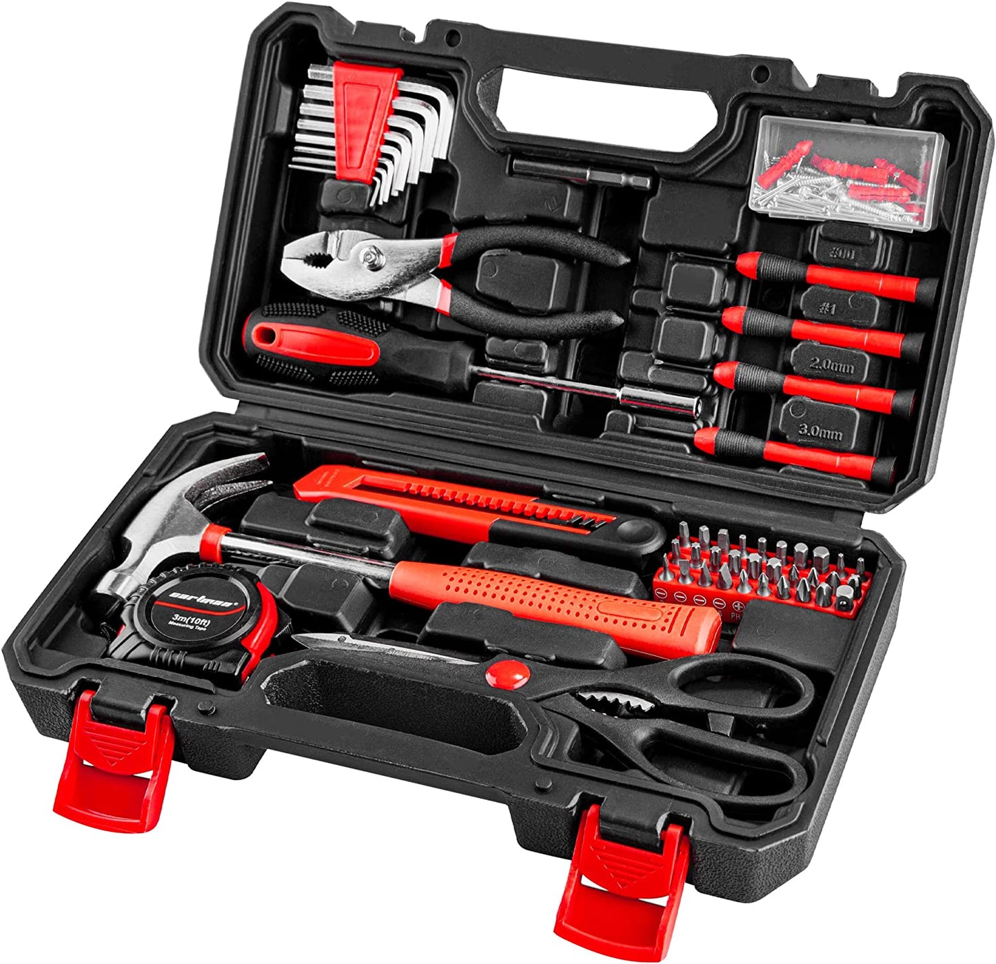126 Piece Tool Set General Household Hand Tool Kit with Plastic Toolbox Storage Case Red