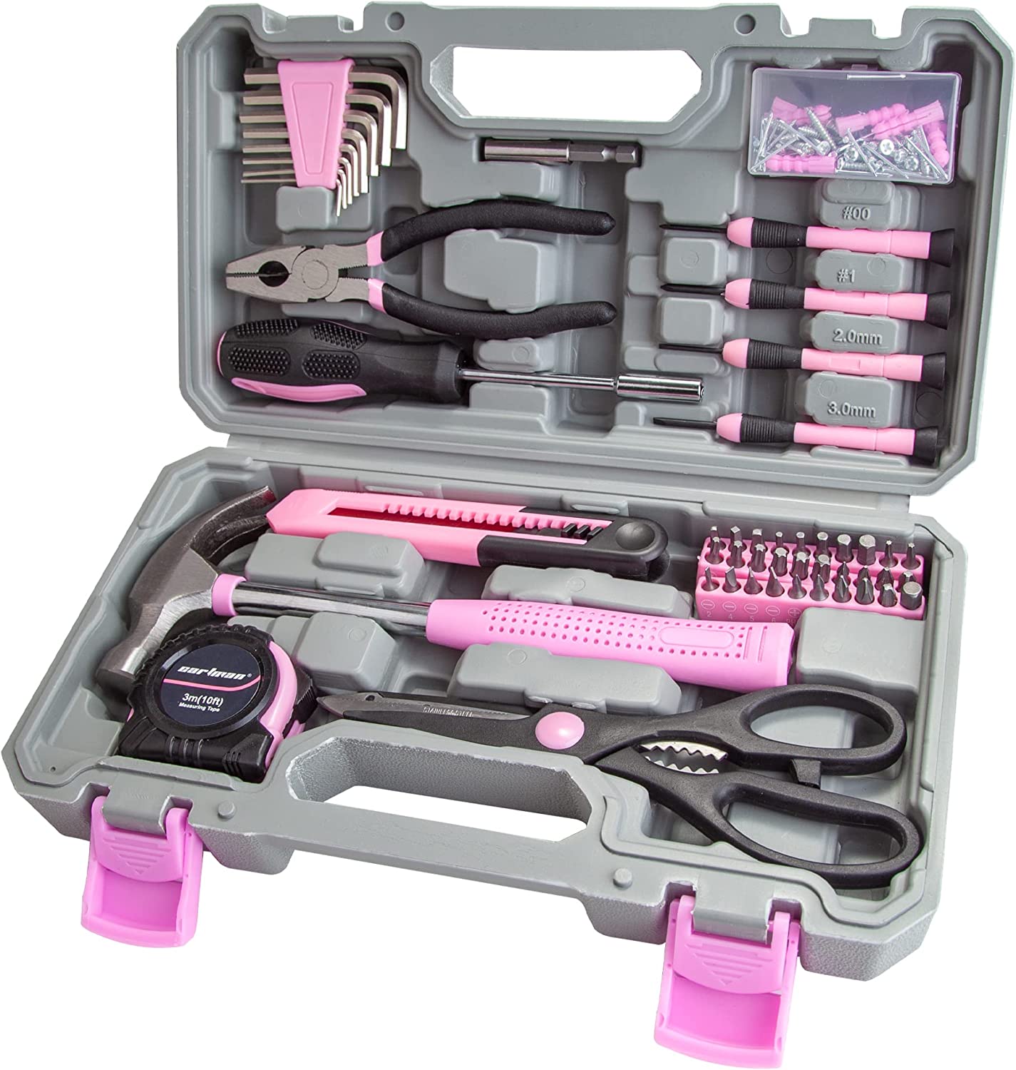 126 Piece Tool Set General Household Hand Tool Kit with Plastic Toolbox Storage Case Pink