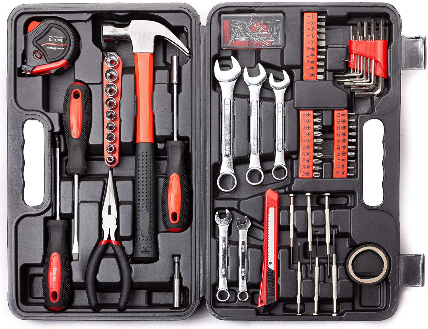 Cartman 148Piece Tool Set General Household Hand Tool Kit with Plastic Toolbox Storage Case Socket and Socket Wrench Sets