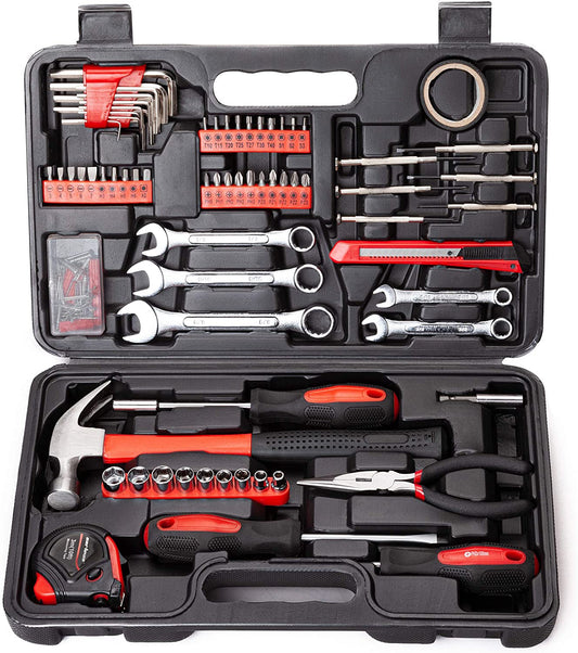Cartman 148Piece Tool Set General Household Hand Tool Kit with Plastic Toolbox Storage Case Socket and Socket Wrench Sets